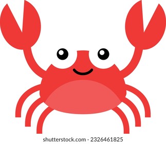 Crab character smiling with big claws on a white.cute crab cartoon vector icon illustration, mascot logo, cartoon animal style