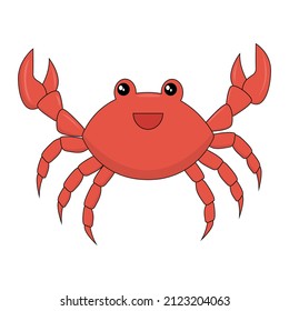 Crab character smiling. Vector illustration cartoon style.