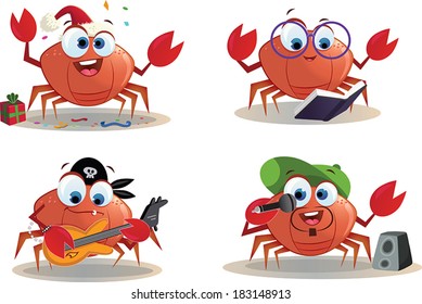 Crab character vector illustration page.