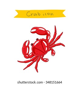 Crab. Color vector icons on white background, painted by hand.