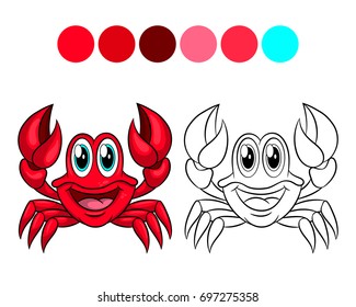 Crab. Coloring book design for kids and children. Vector illustration Isolated on white background.