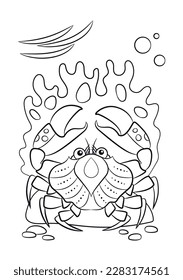 Crab coloring page. Animals cartoon. Underwater world outline. Children's vector illustration. Crab cartoon