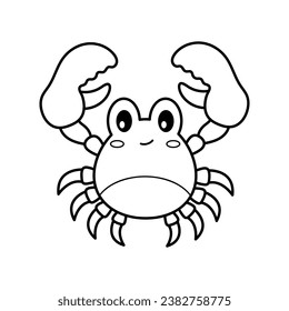 Crab. Coloring page, coloring book page. Black and white vector illustration.