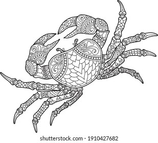 crab coloring page design clear background, mandalas design, and print design