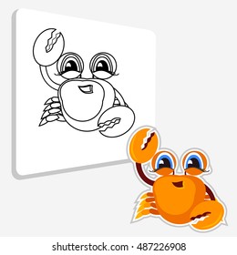 Crab coloring page. Vector illustration, isolated black on white background. Coloring book for children s fun