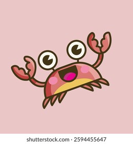crab with cute face in isolated outline flat design