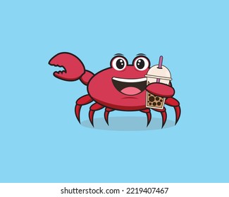 Crab Cute Holding Bubble Tea