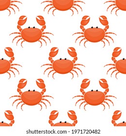 Crab cute pattern background. Seafood seamless pattern. Vector underwater illustration isolated on white