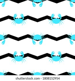 Crab cute pattern background vector illustration on white. Crab seamless backdrop.
