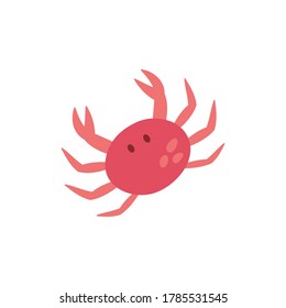 Crab cute vector illustration. Hand drawn ocean, marine, sea red, pink crab animal. Isolated.
