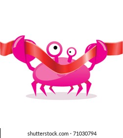 Crab cutting red ribbon. Opening ceremony concept