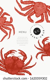 Crab design template. Hand drawn vector seafood illustration. Engraved style crustacean. Retro lobster banner.