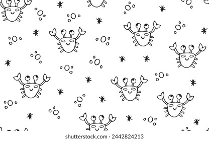 crab. doodle. a hand-drawn crab. the texture. the pattern. seamless pattern. a pattern for textiles. packaging, gift wrappers. vector. lines.