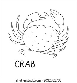 Crab doodle vector illustration. Seafood black and white simple illustration