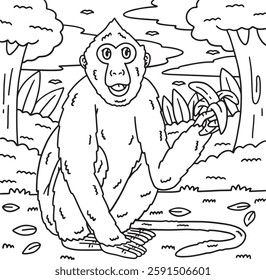 Crab Eating Macaque Monkey Coloring Page for Kids 