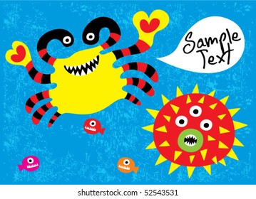 crab and echinus monster doodle