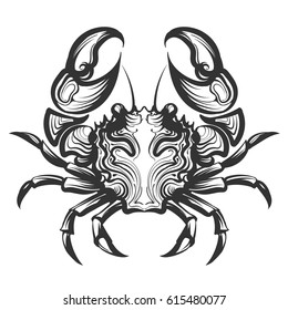 Crab Engraving illustration in retro style. Seafood element for menu decor or company label. Hand drawn illustrations isolated on white background