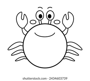 Crab - Facing Forward with a Smiley Face and Raised Claws, Also Having Ellipses as Cheeks to Enhance Its Cuteness in Form of Cartoon Outlined Art Vector
