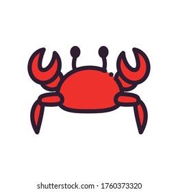 crab fill and line style icon design Sea life ecosystem fauna and ocean theme Vector illustration