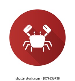 Crab flat design long shadow glyph icon. Vector silhouette illustration