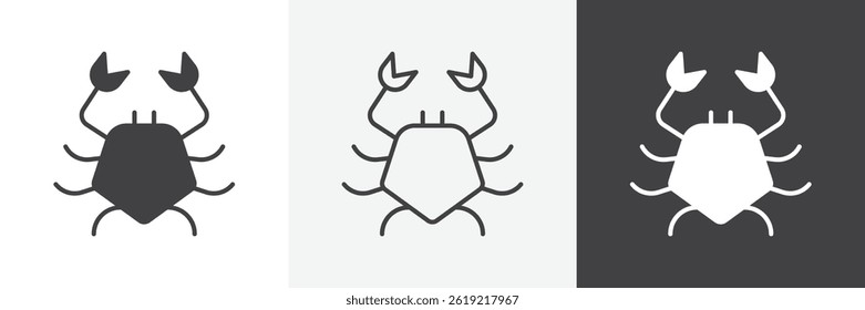 Crab flat and liner vector icons set