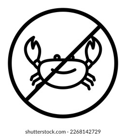 Crab free icon. icon related to food allergen. outline icon style. Simple vector design editable