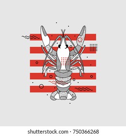Crab with geometric shapes. Seafood design. Bar restaurant branding. 