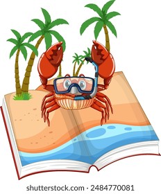 Crab with goggles on a beach book