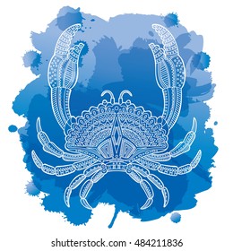 Crab in graphic style. Background from translucent spots.