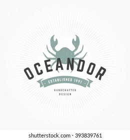 Crab Hand Drawn Design Element in Vintage Style for Sea Food Restaurant Logotype, Label, Badge, T-shirts and other design. Sea Food Retro vector illustration. Crab Silhouette, Retro Logo.