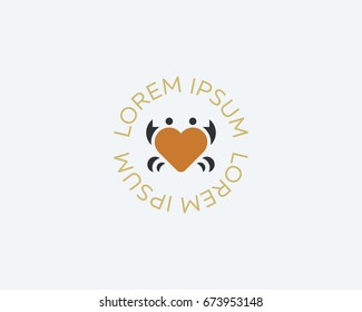 Crab heart idea vector logotype. Seafood love creative icon logo symbol.