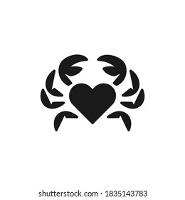 crab and heart love logo icon illustration design vector, symbol for seafood lover, cancer zodiac