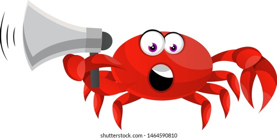 Crab holding megaphone, illustration, vector on white background.