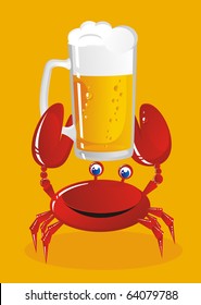 The crab holds a mug of light beer