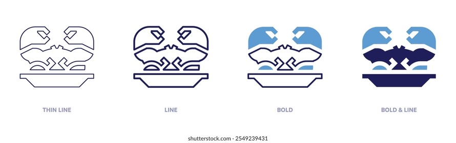 Crab icon in 4 different styles. Thin Line, Line, Bold, and Bold Line. Duotone style. Editable stroke.