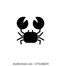 Icono de cangrejo en glifo plano negro, estilo relleno aislado en fondo blanco