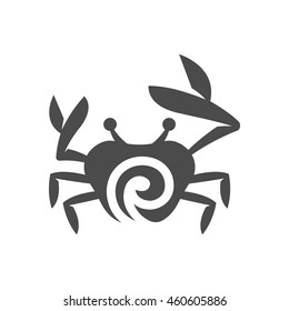 Crab icon in black and white grey single color. Animal sea creature food seafood crustacean