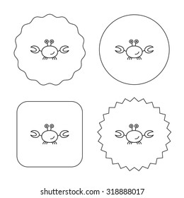 Crab icon. Cancer shellfish sign. Wildlife symbol. Flat circle, star and emblem buttons. Labels design. Vector