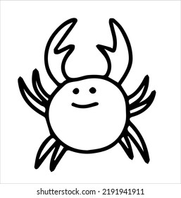 Crab icon. Cute, clipart, sketch, logo, template. Vector black-and-white hand-drawn illustration. Design of book illustrations, children's coloring pages.