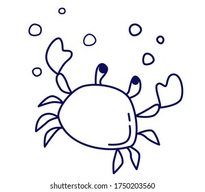 Crab icon in doodle style outline illustration. Vector illustration isolated on white background.