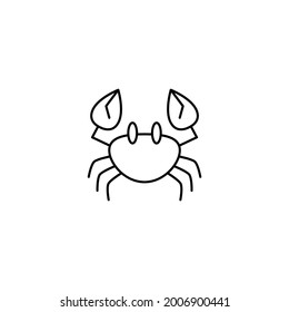 Crab icon in flat black line style, isolated on white background 