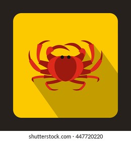 Crab icon in flat style with long shadow. Marine animal symbol