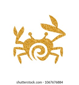 Crab icon in gold glitter texture. Sparkle luxury style vector illustration.