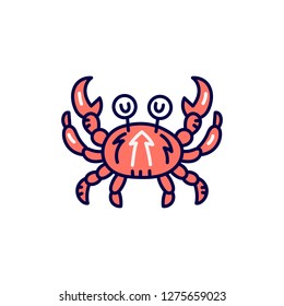 Crab icon. Hand drawn colored vector illustration. Seafood concept
