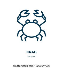 Crab icon. Linear vector illustration from wildlife collection. Outline crab icon vector. Thin line symbol for use on web and mobile apps, logo, print media.
