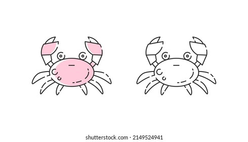 Crab icon linear vector. Crab seafood logo symbol set in color and black.