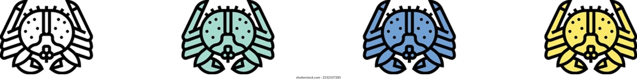 crab icon. Outline, Green, Blue and Yellow Style Design Isolated On White Background