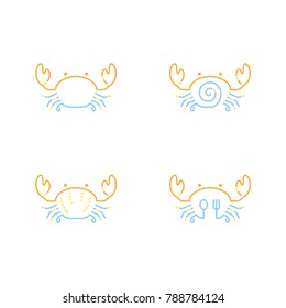 Crab icon outline stroke set dash line design illustration orange yellow and blue color isolated on white background, vector eps10