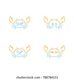 Crab icon outline stroke set dash line design illustration orange yellow and blue color isolated on white background, vector eps10