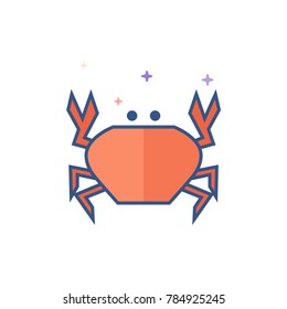 Crab icon in outlined flat color style. Vector illustration.
